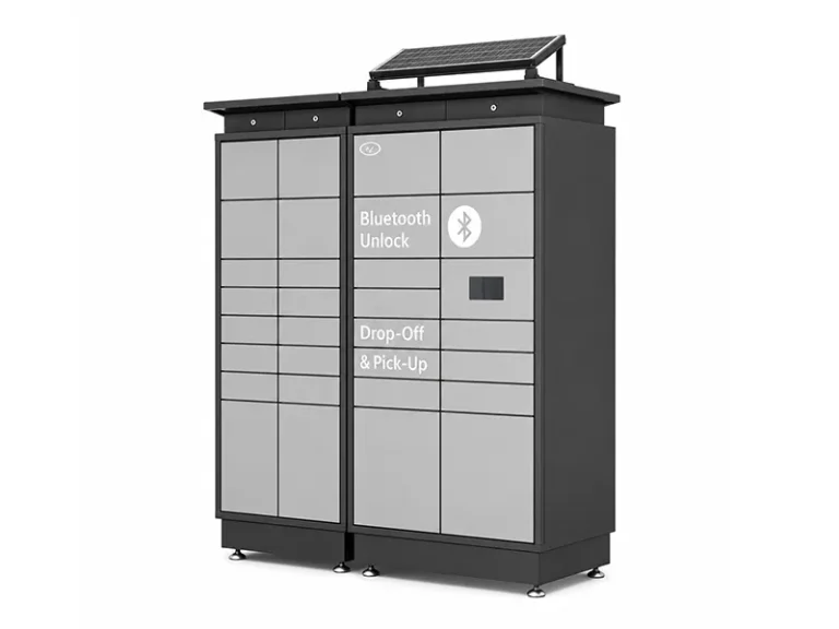 Solar-powered parcel locker with Bluetooth unlock, right side view
